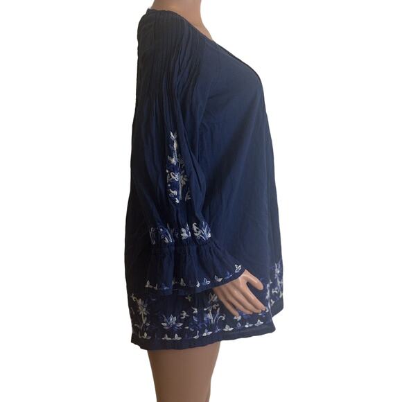 Roller Rabbit Mini Dress Size XS Navy Blue Embroidered Smocked Tassel Tunic - Picture 3 of 16